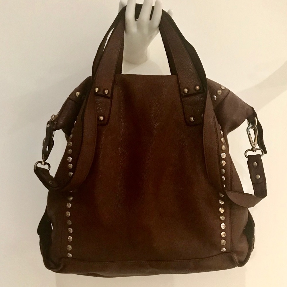 NEW! Washed Leather hip Tote Bag with studded details